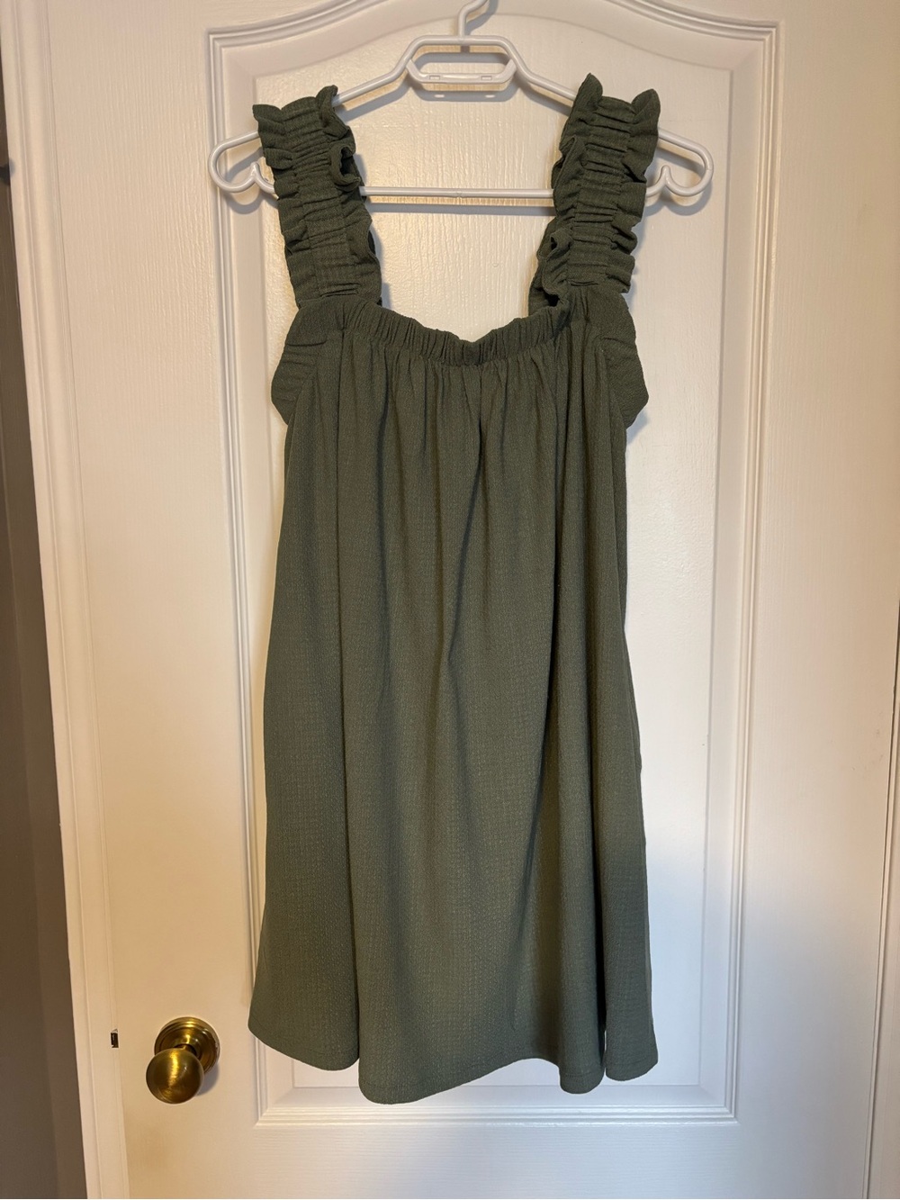 Olive Green Ruffle Strap Mini Dress